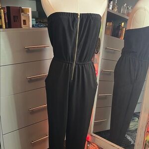 Material Girl Black Strapless Jumpsuit with Gold Zipper